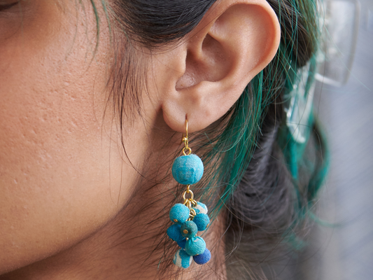 Kantha Azure Cluster Earrings