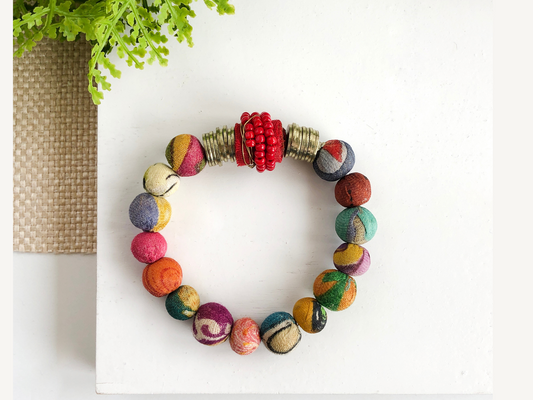 Kantha Gilded Coin Bracelet in Red