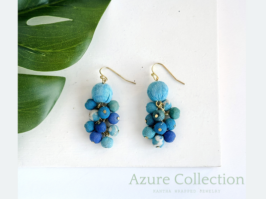 Kantha Azure Cluster Earrings