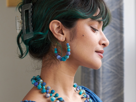 Kantha Azure Graduated Hoops